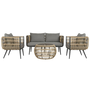 Table Set with 3 Armchairs DKD Home Decor Brown Aluminium synthetic rattan 144 x 67 x 74 cm