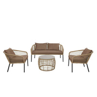 Table Set with 3 Armchairs DKD Home Decor Brown synthetic rattan Steel (137 x 73,5 x 66,5 cm)