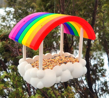 3D Printed Rainbow Cloud Hanging Bird Feeder | Garden Decor | Bird Lover Gift