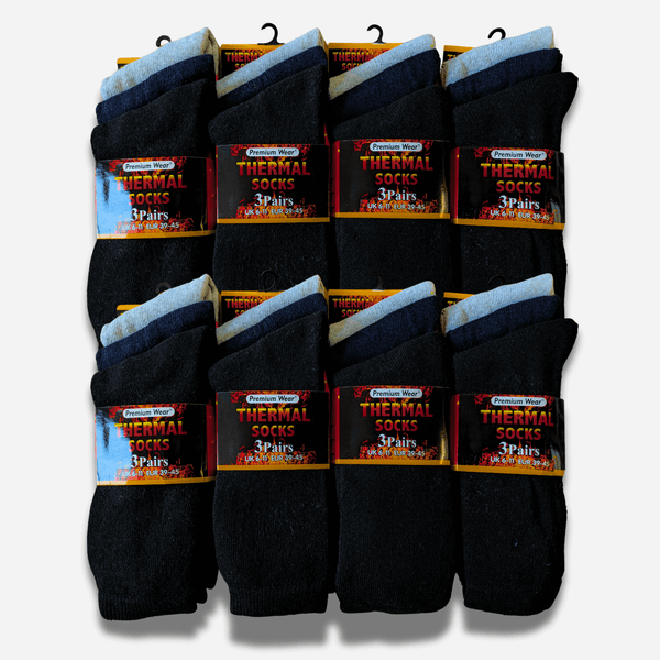 24 Pairs Mens Black Thermal Socks Warm Work Boot Socks Superior Insulation Cold Weather Double Brushed Advanced Knitting Technology Extra Warmth by Heatwave Thermalwear