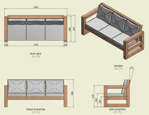 Solid Wood Garden Sofa 3 seat