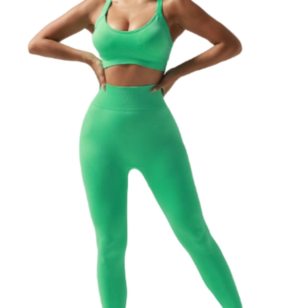 Women’s Nylon Yoga Set – Sports Bra & High-Waist Leggings 2-Piece Activewear Outfit