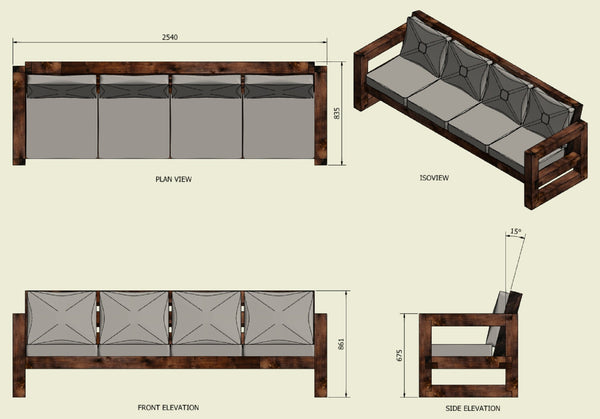 Solid Wood Garden Sofa 4 seat
