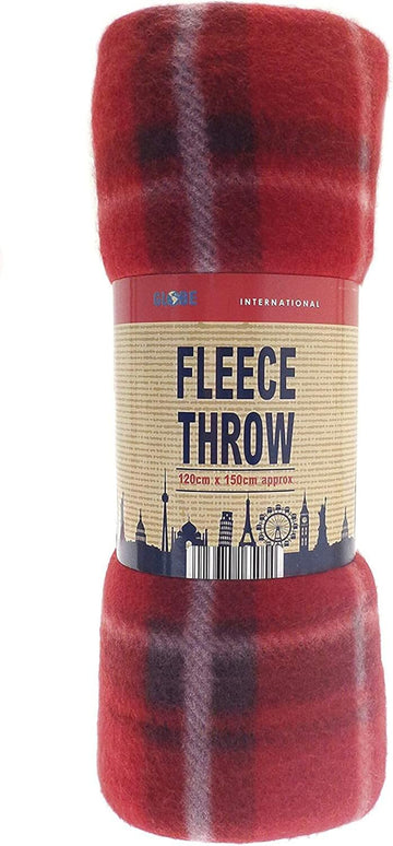 Classic Tartan Check Fleece Throw Picnic Blanket 120x 150cm (Red)