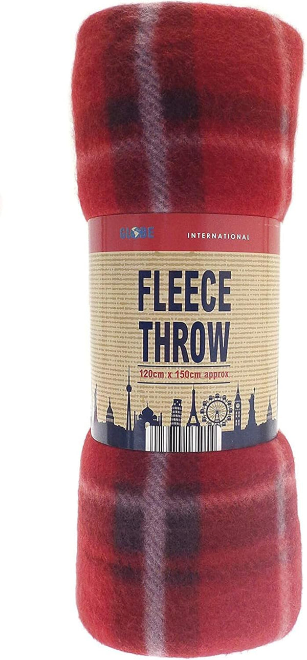 Classic Tartan Check Fleece Throw Picnic Blanket 120x 150cm (Red)