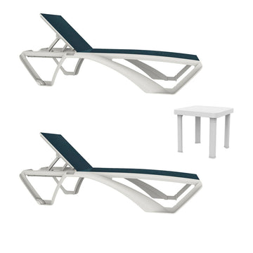 Table Set with Sun Loungers Resol Marina + Andorra White Navy Blue Modern 3 Pieces