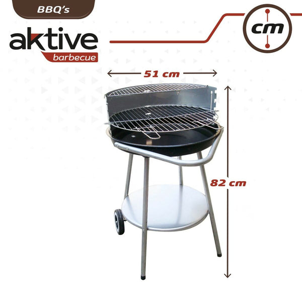 Coal Barbecue with Wheels Aktive Enamelled Metal 51 x 82 x 51 cm Black