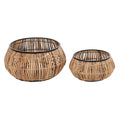 Set of pots DKD Home Decor Black Natural Metal Rattan Squared Bali 50 x 50 x 25,4 cm (2 Units)