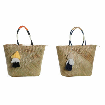 Beach Bag DKD Home Decor Orange Natural Navy Blue Fibre 49 x 18 x 37 cm (2 Units)