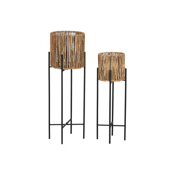 Set of Planters Home ESPRIT Black Metal Fibre 23 x 23 x 76,5 cm