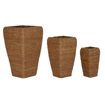 Set of Planters Home ESPRIT Natural Metal Natural Fibre 40 x 40 x 70 cm (3 Pieces)