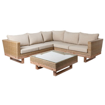 Garden sofa Patsy Wood Rattan 235 x 230 x 64,5 cm