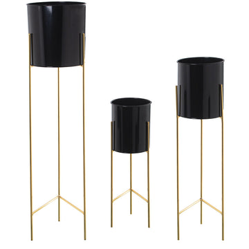 Set of Planters Alexandra House Living Black Golden Metal With support (3 Pieces)