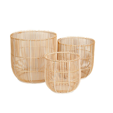 Set of Planters Romimex Natural Rattan (3 Pieces)