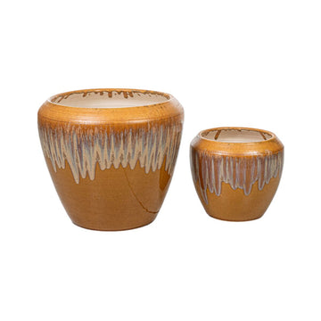 Set of Planters Romimex Yellow Porcelain (2 Pieces)