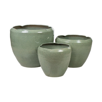 Set of Planters Romimex Green Porcelain (3 Pieces)