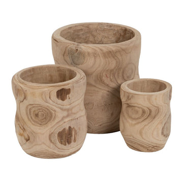 Set of Planters Natural Paolownia wood 44 x 44 x 46 cm (3 Units)