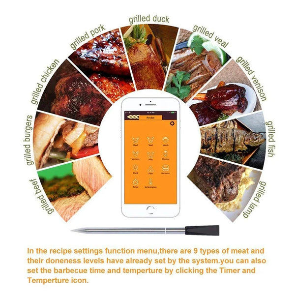 Wireless Meat Food Thermometer for Oven Grill BBQ Steak Turkey Smoker Kitchen Smart Digital Bluetooth Barbecue Gifts MeatChamp - Elite Outdoor Living