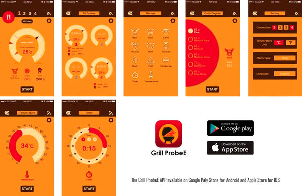 Wireless Meat Food Thermometer for Oven Grill BBQ Steak Turkey Smoker Kitchen Smart Digital Bluetooth Barbecue Gifts MeatChamp - Elite Outdoor Living