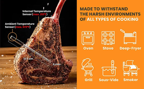 Wireless Meat Food Thermometer for Oven Grill BBQ Steak Turkey Smoker Kitchen Smart Digital Bluetooth Barbecue Gifts MeatChamp - Elite Outdoor Living