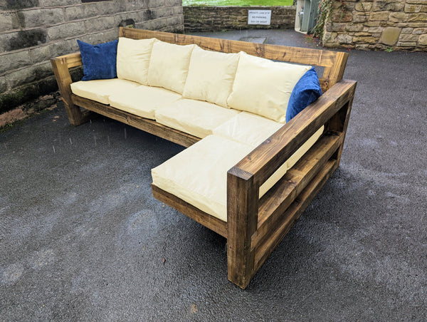 Solid Wood Garden Sofa 4 seat with leg rest