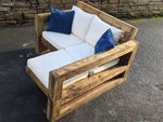 Solid Wood Garden Sofa 2 seat with foot rest