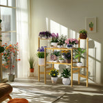 6 Tier Natural Bamboo Plant Stand Holder Corner Flower Pot Display Book Photo for Living Room Balcony Garden - Elite Outdoor Living