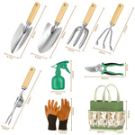 9 Piece Garden Weeding Tools Stainless Steel Gardening Tool Set with Wooden Handle, Weeder - Elite Outdoor Living