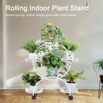 6 Potted Metal Plant Stand Garden Cart Flower Pots Rack Holder Display Shelf with Wheels for Patio Porch Balcony Decoration - Elite Outdoor Living