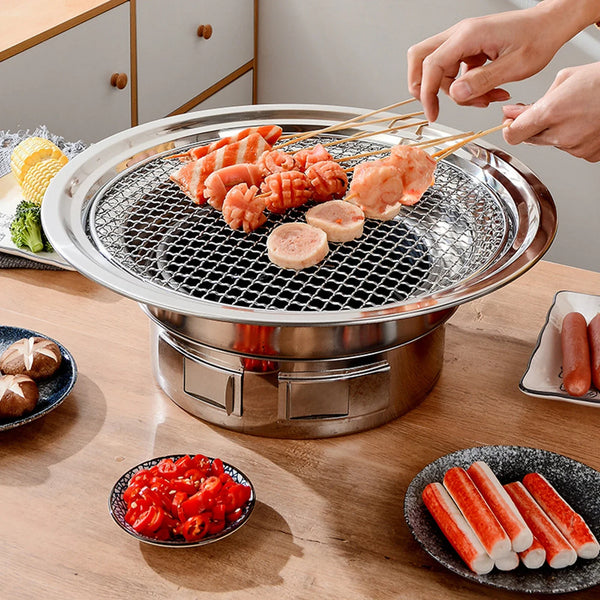 13Inch Korean BBQ Grill Multifunctional Charcoal Barbecue Grill Round Camping Grill Stove Tabletop Smoker Grill Grilled Net&Tray - Elite Outdoor Living