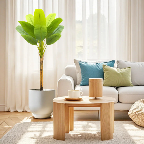 Artificial Banana Leaf Plant with Triple Stalks,Faux Banana Silk Tree,Tropical Fake Leaves Plants Indoor for Home Office - Elite Outdoor Living