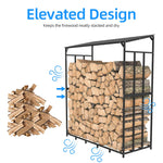 70" Outdoor Metal Log Store Stack Holder Wood Firewood Rack Garden Storage Shed with Waterproof Roof - Elite Outdoor Living