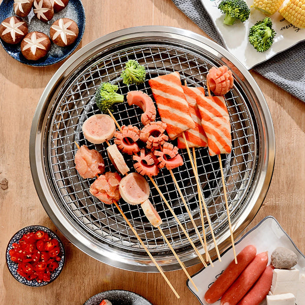 13Inch Korean BBQ Grill Multifunctional Charcoal Barbecue Grill Round Camping Grill Stove Tabletop Smoker Grill Grilled Net&Tray - Elite Outdoor Living
