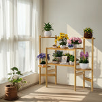 6 Tier Natural Bamboo Plant Stand Holder Corner Flower Pot Display Book Photo for Living Room Balcony Garden - Elite Outdoor Living
