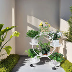 6 Potted Metal Plant Stand Garden Cart Flower Pots Rack Holder Display Shelf with Wheels for Patio Porch Balcony Decoration - Elite Outdoor Living