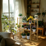 6 Tier Natural Bamboo Plant Stand Holder Corner Flower Pot Display Book Photo for Living Room Balcony Garden - Elite Outdoor Living