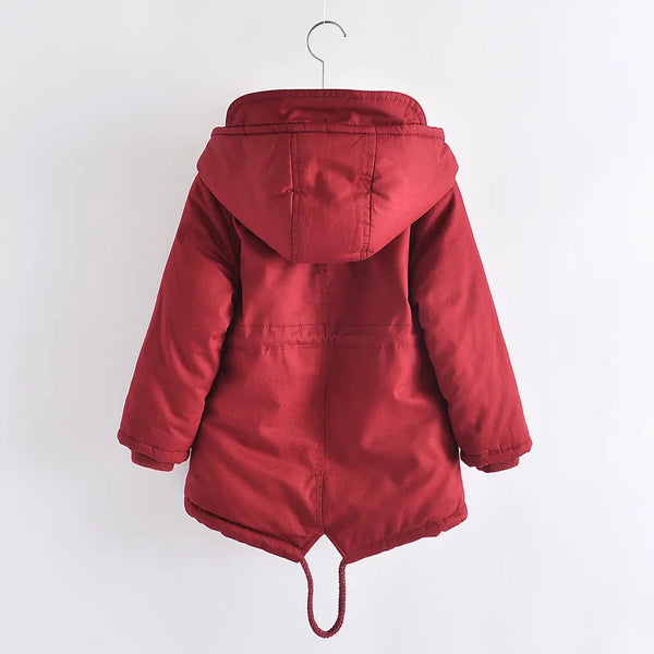 Winter Kids Clothes Plus Velvet Thicken Warm Jacket for Girls Casual Zipper Boys Outerwear Solid Versatile Children's Clothing