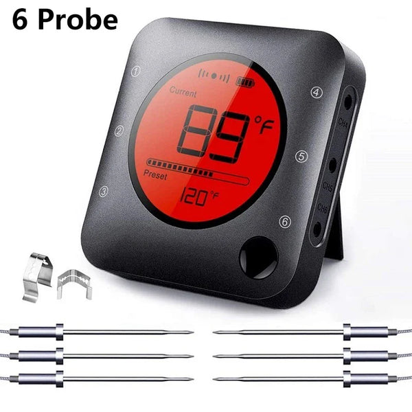 Wireless Bluetooth Meat Thermometer Digital BBQ Kitchen Thermometer Support 6 Probe for Smoker Cooking Grill Oven Candy - Elite Outdoor Living