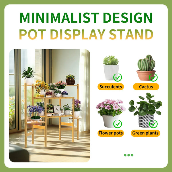 6 Tier Natural Bamboo Plant Stand Holder Corner Flower Pot Display Book Photo for Living Room Balcony Garden - Elite Outdoor Living