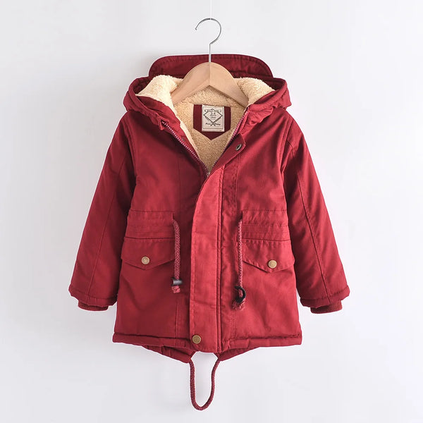 Winter Kids Clothes Plus Velvet Thicken Warm Jacket for Girls Casual Zipper Boys Outerwear Solid Versatile Children's Clothing