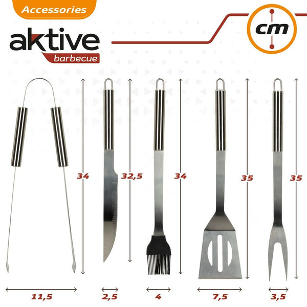 Barbecue utensils Aktive Silicone Stainless steel 12 Units 7,5 x 35 x 1,9 cm (5 Pieces)