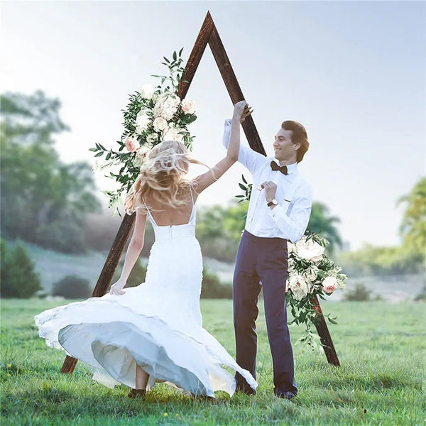 10.2FT Tall Rustic Triangle Wedding Arch Thicken Wooden Backdrop Stand Frame for Garden Wedding Ceremony Decorations - Elite Outdoor Living