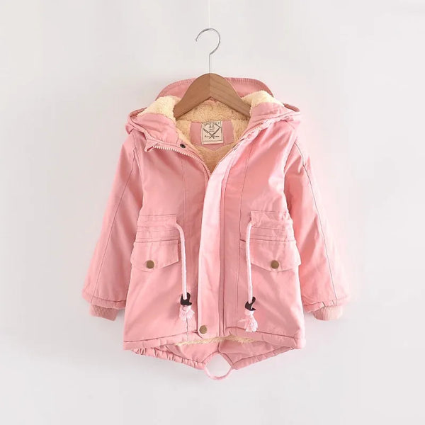 Winter Kids Clothes Plus Velvet Thicken Warm Jacket for Girls Casual Zipper Boys Outerwear Solid Versatile Children's Clothing