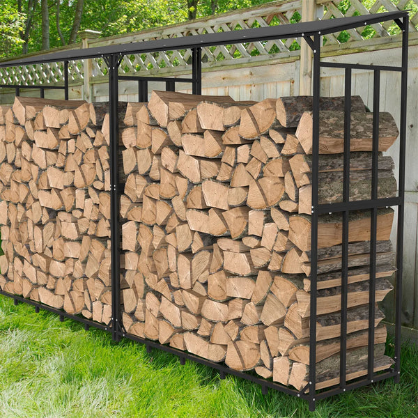 70" Outdoor Metal Log Store Stack Holder Wood Firewood Rack Garden Storage Shed with Waterproof Roof - Elite Outdoor Living