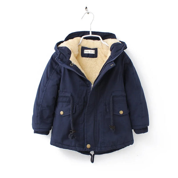 Winter Kids Clothes Plus Velvet Thicken Warm Jacket for Girls Casual Zipper Boys Outerwear Solid Versatile Children's Clothing