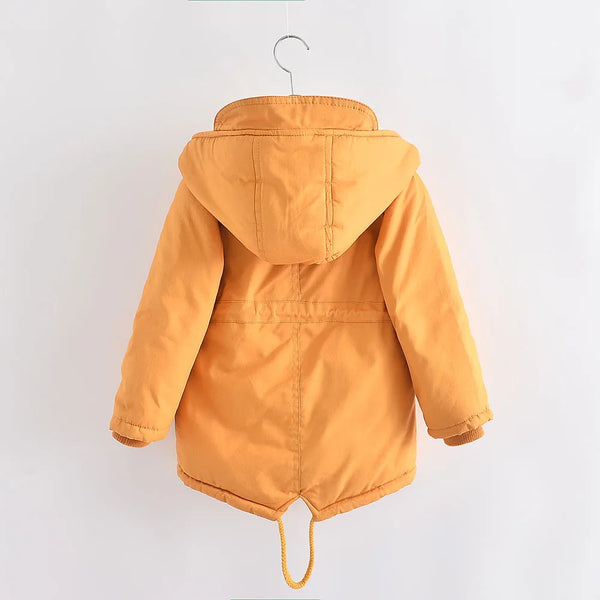 Winter Kids Clothes Plus Velvet Thicken Warm Jacket for Girls Casual Zipper Boys Outerwear Solid Versatile Children's Clothing