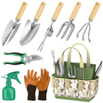 9 Piece Garden Weeding Tools Stainless Steel Gardening Tool Set with Wooden Handle, Weeder - Elite Outdoor Living