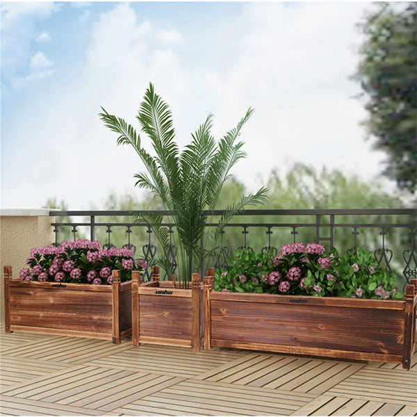 Wooden Raised Flower Bed Indoor Outdoor Vegetable Herb Planter Pot Garden Bed Flower Display - Elite Outdoor Living