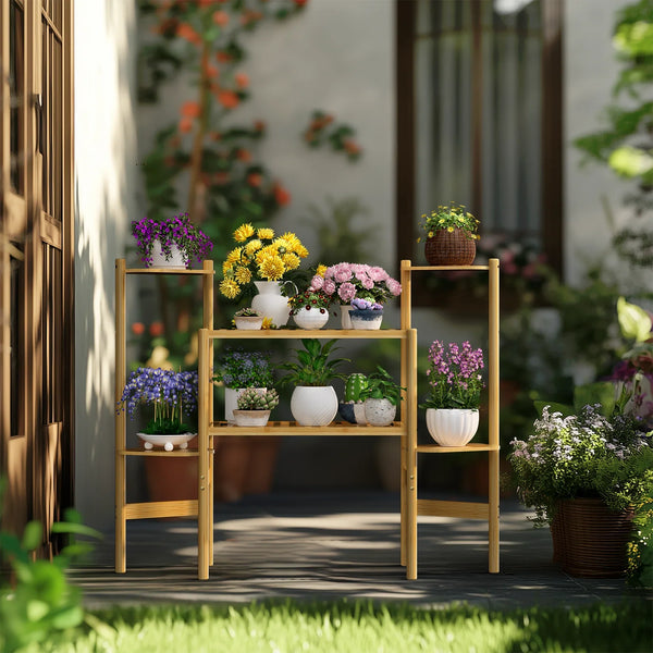 6 Tier Natural Bamboo Plant Stand Holder Corner Flower Pot Display Book Photo for Living Room Balcony Garden - Elite Outdoor Living