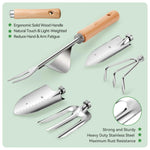 9 Piece Garden Weeding Tools Stainless Steel Gardening Tool Set with Wooden Handle, Weeder - Elite Outdoor Living